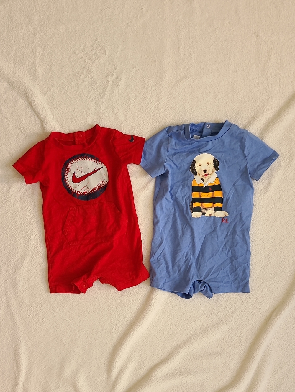 Ralph Lauren Blue Bear Nike Red Baseball Graphic Baby 9M Romper One-Piece Bundle